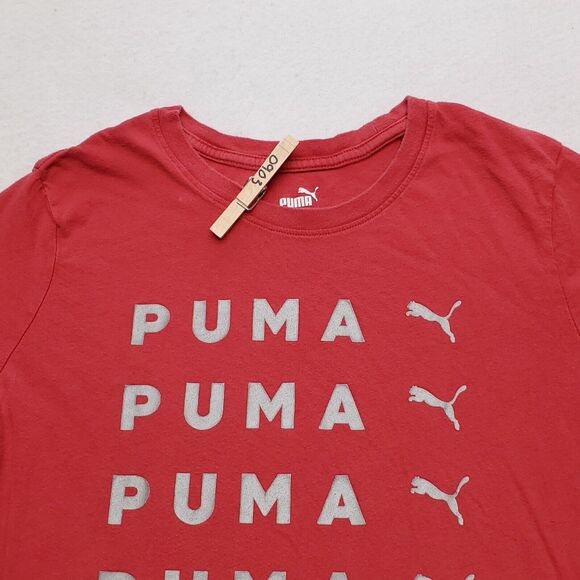 Puma Pullover Casual Short Sleeve Graphic T-Shirt Youth Boys Size Medium M Red - Picture 1 of 9